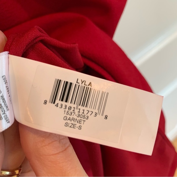 Dress the Population Cocktail Dress Lyla Midi Sheath Garnet Red Crepe Size Small - Picture 11 of 12